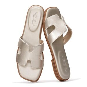 Jannel Women's Metallic Champagne Slide Sandals